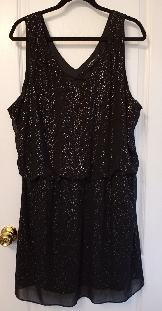 Little black dress with metallic bursts, plus size 2X